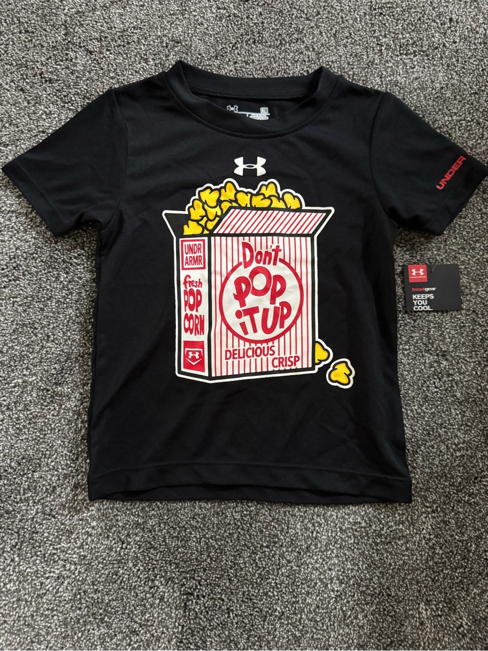 NWT Under Armour Baby Baseball Popcorn Graphic Tee in Black, Size 12 Months